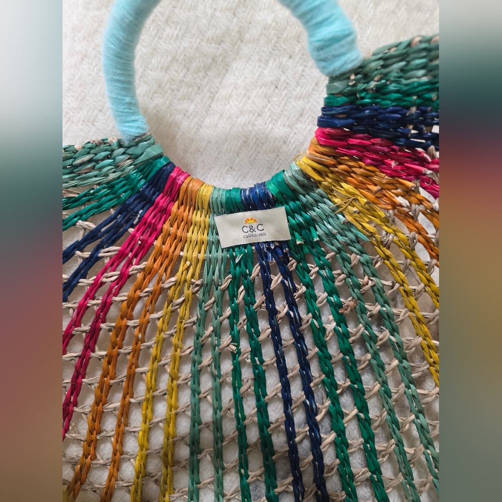 Rainbow Fan Rattan Beach Bag from Anthropologie by C&C California - Picture 7 of 12